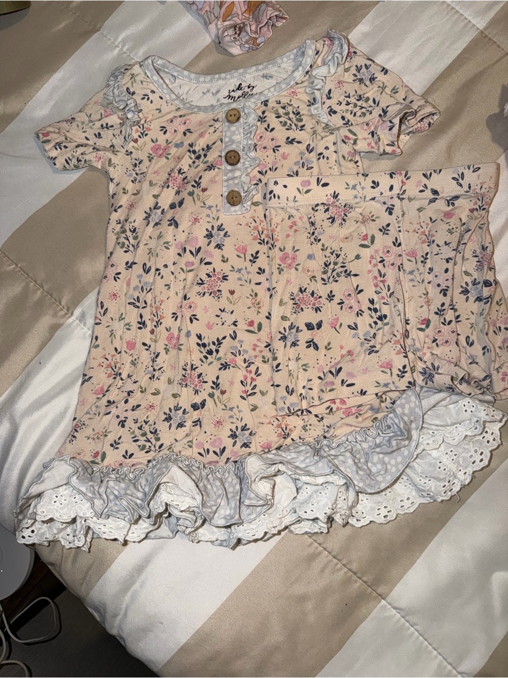 Made By Molly | floral/blue gown and shorts set, size 3T